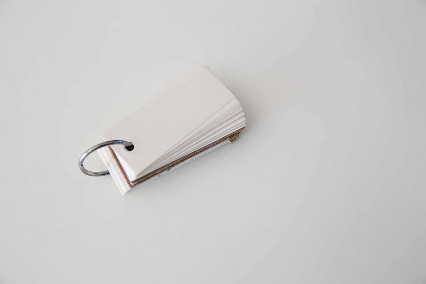 Blank cards held together by a metal ring